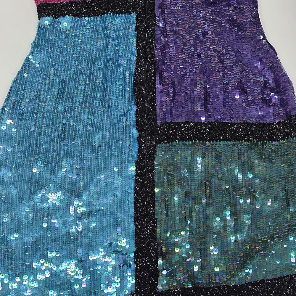 Vibrant Sequin Patchwork Mini Dress - image 2